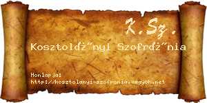 Kosztolányi Szofrónia névjegykártya